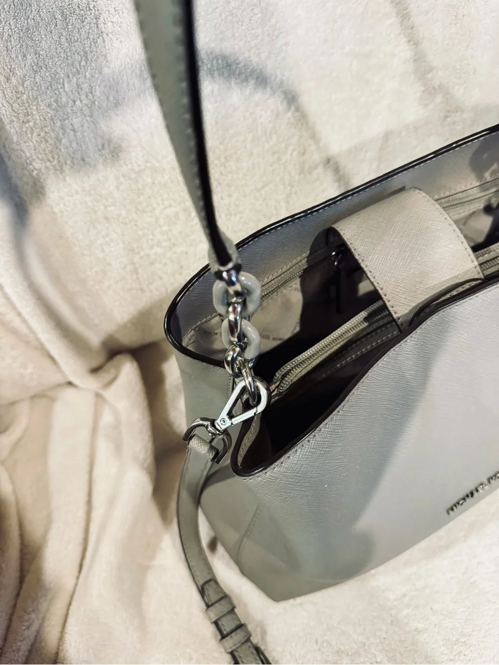 Michael Kors Light Gray Saffiano Leather Shoulder Bag with‎ Strap